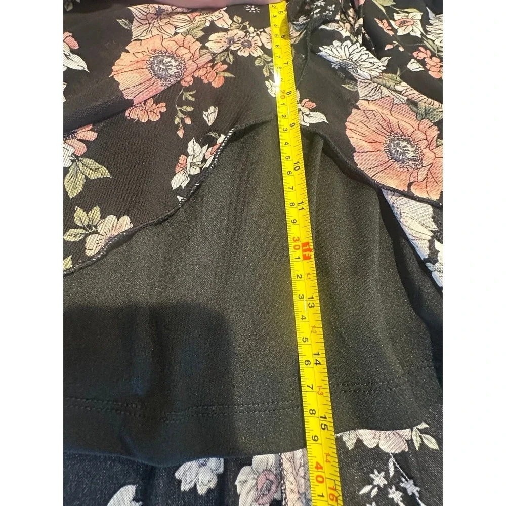 Aster Black Floral Print Sleeveless V-Neck Midi Dress, Large, flowy